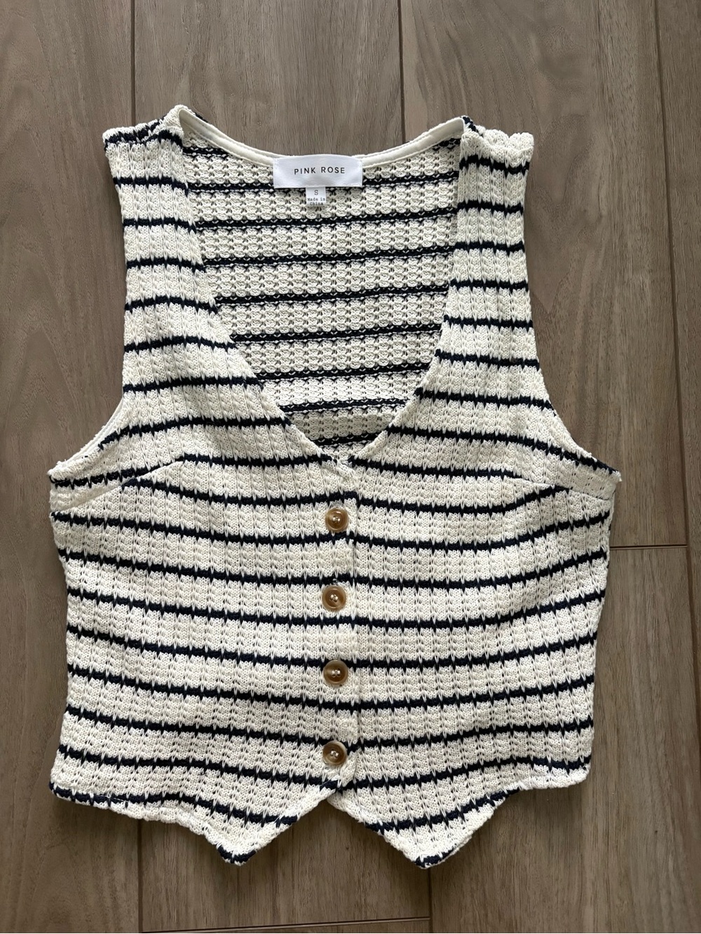 PINK ROSE Striped Knit Button Front Vest